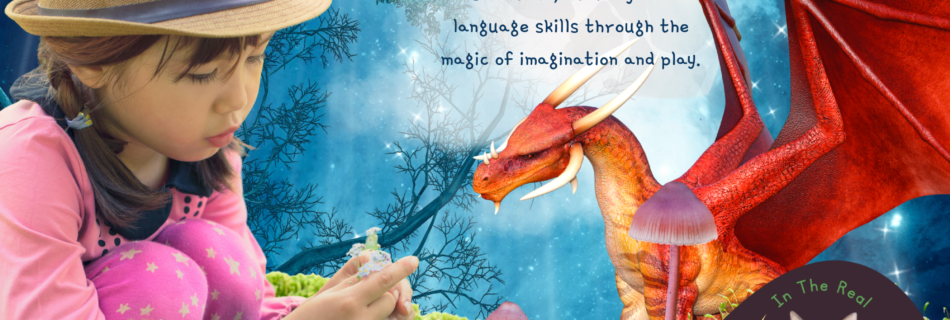 Dragonology Course - Play-Based Learning. Image of a young child feeding a pet dragon in a magical night time wonderland.
